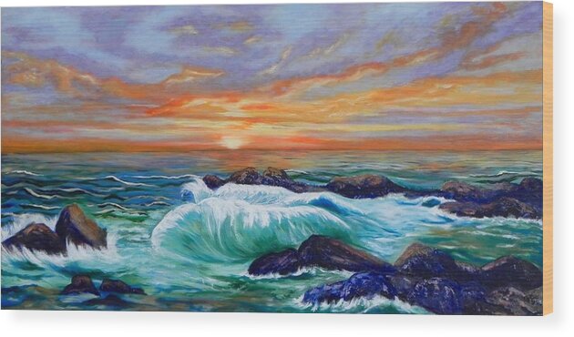 Waves Wood Print featuring the painting Crashing waves by Erika Dick
