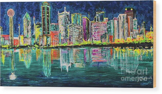 Dallas Wood Print featuring the painting Dallas Skyline by Maria Karlosak