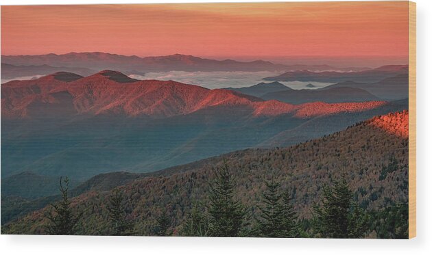 Dawn First Light Wood Print featuring the photograph Dawn's Early Light From Clingman's Dome by Marcy Wielfaert