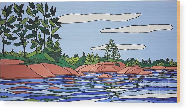Landscape Wood Print featuring the painting French River by Petra Burgmann