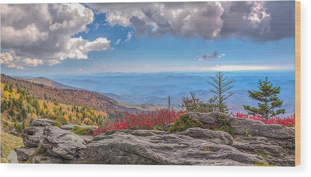 Grandfather Mountain Wood Print featuring the photograph Grandfather Mountain 10/11 Panorama 10/17/2016 by Jim Dollar