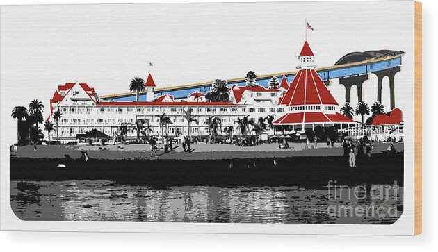 Glenn Mcnary Wood Print featuring the digital art Hotel Del Coronado Bridge Collage by Glenn McNary