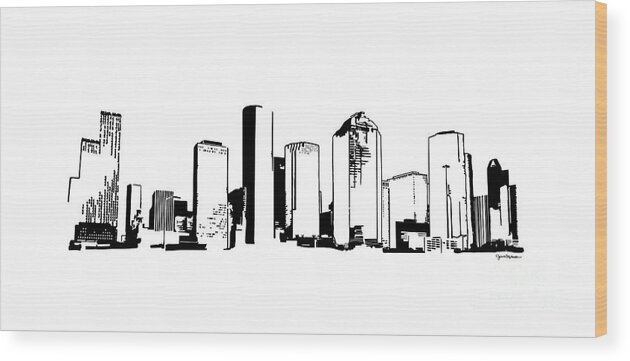 Jan M Stephenson Designs Wood Print featuring the digital art Houston, Texas Skyline, Black - Line Art by Jan M Stephenson