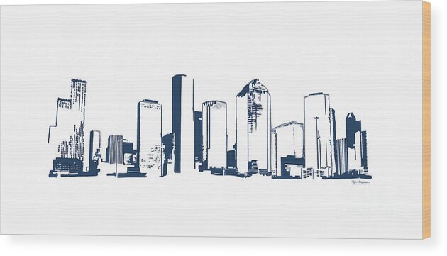 Jan M Stephenson Designs Wood Print featuring the digital art Houston, Texas Skyline, Navy - Line Art by Jan M Stephenson