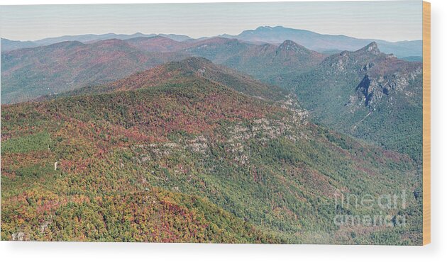 Linville Gorge Wilderness Wood Print featuring the photograph Linville Gorge Wilderness with Peak Autumn Colors Aerial View by David Oppenheimer