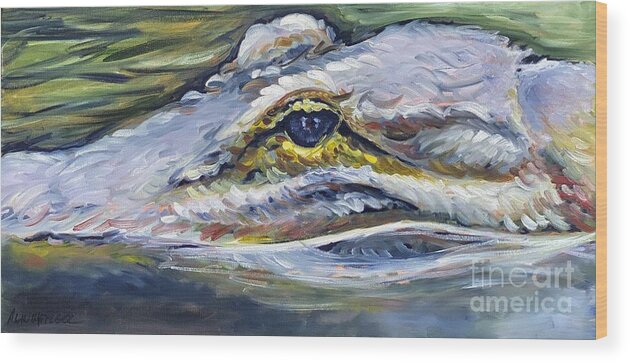 Alligator Wood Print featuring the painting Looking for Lunch by Alan Metzger