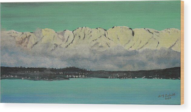 Olympic Mts Wood Print featuring the painting Olympic Mts by Terry Frederick