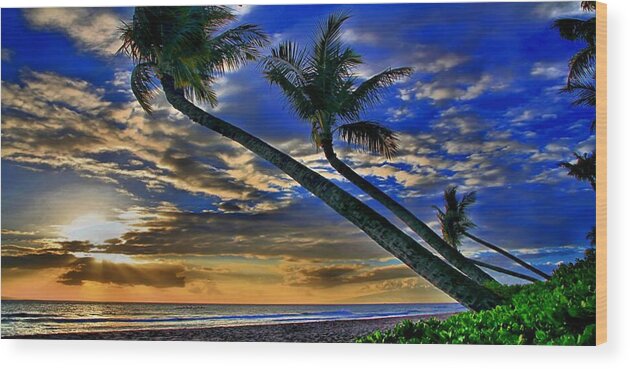 Kaanapali Wood Print featuring the photograph Palms of Kaanapali by DJ Florek