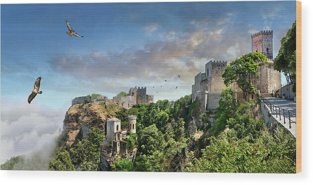 Torretta Pepoli Erice Wood Print featuring the photograph Photo of Castello di Venere castle Erice, Sicily by Paul E Williams