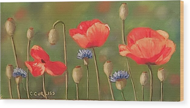  Wood Print featuring the pastel Poppy Trio II by Carol Corliss