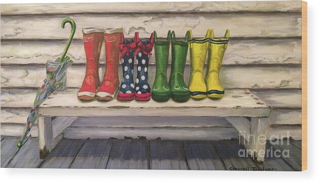 Paintings Wood Print featuring the painting Rain Boots by Sherrell Rodgers
