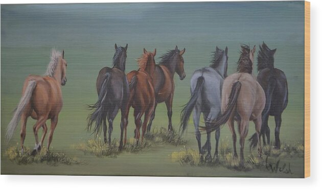 Horses Wood Print featuring the painting Run Away by Cindy Welsh