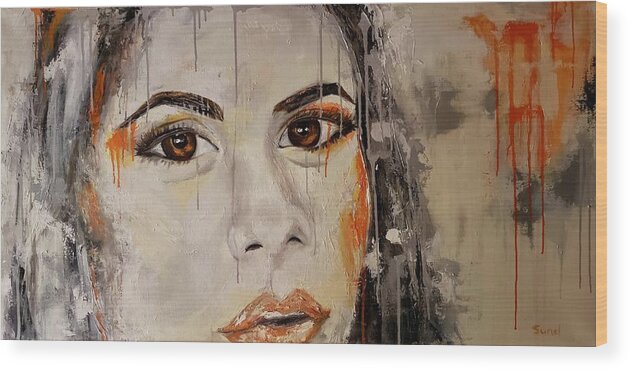 Face Wood Print featuring the painting Those eyes by Sunel De Lange