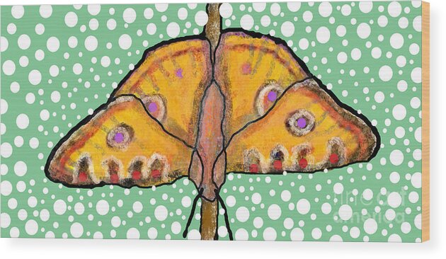 Digital Abstract Orange Green Mask Lobby Towel Insect Nature Animals Pattern Wood Print featuring the painting Upside Down Butterfly by Bradley Boug