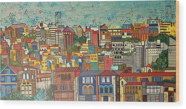 Cityscape Wood Print featuring the painting Urban Tranquility by Raji Musinipally