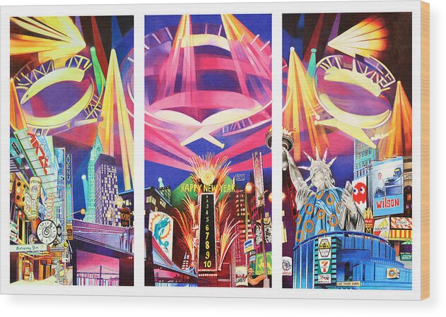 Phish Wood Print featuring the drawing Phish New York for New Years Triptych by Joshua Morton