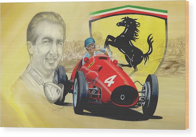Ferrari Wood Print featuring the painting The Ferrari Legends - Alberto Ascari by Simon Read