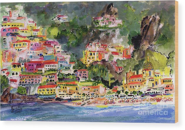 Paintings Of Italy Wood Print featuring the painting Positano Italy Amalfi Coast Travel Art by Ginette Callaway