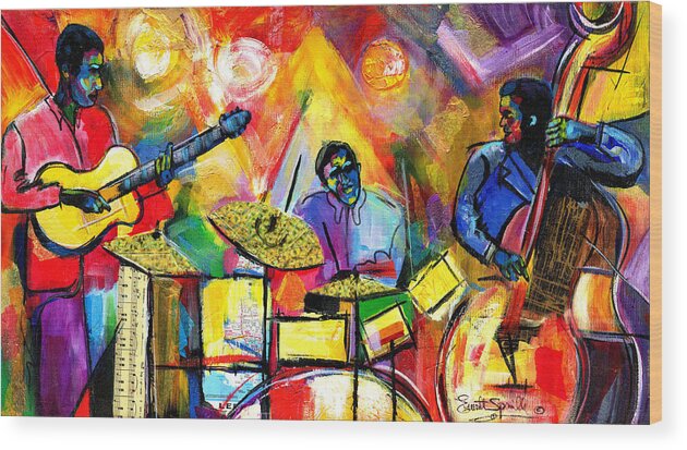 Jazz Wood Print featuring the painting Jazz Trio by Everett Spruill