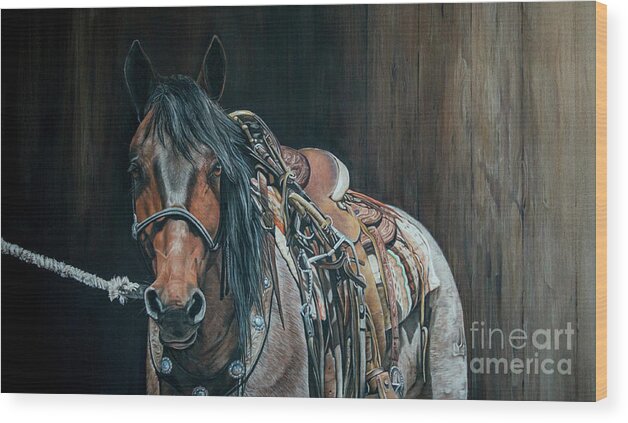 Horse Wood Print featuring the pastel Ready and Willing by Joni Beinborn