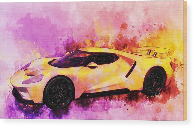 2018 Wood Print featuring the digital art 2018 Ford GT Watercolour Whatta Ride by Chas Sinklier