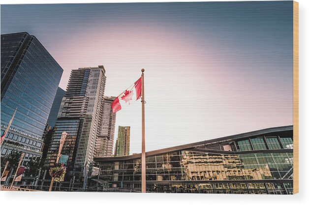 Canada Place Wood Print featuring the photograph Canada Maple Leaf Flag Waterfront 0247-101 by Amyn Nasser