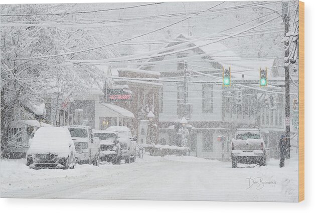 Snow Wood Print featuring the photograph West Main in Snow #6235 by Dan Beauvais