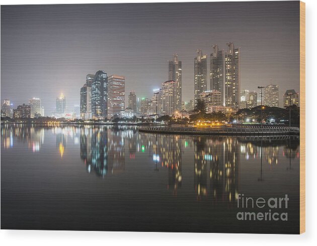 Architecture Wood Print featuring the photograph Bangkok by night #1 by Matteo Colombo