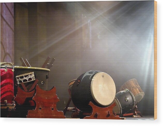 Perform Wood Print featuring the photograph Asian Drums 2184 by Jerry Sodorff