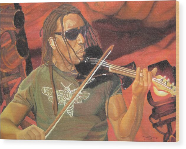 Boyd Tinsley Wood Print featuring the drawing Boyd Tinsley at Red Rocks by Joshua Morton