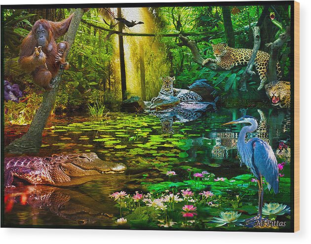 Jaguar Wood Print featuring the painting Jungle Dream 2 by Michael Pittas