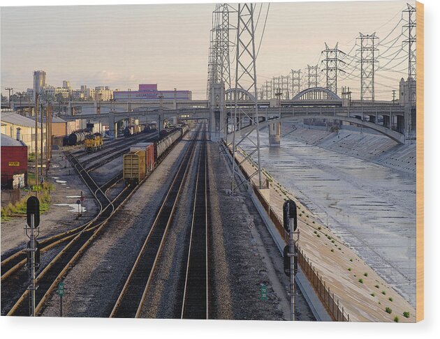 Los Angeles Wood Print featuring the photograph LA River and RR by Rene Sheret