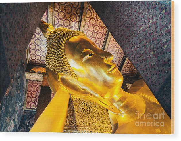 Buddha Wood Print featuring the photograph Reclining Buddha inside Wat Pho - Bangkok - Thailand by Matteo Colombo