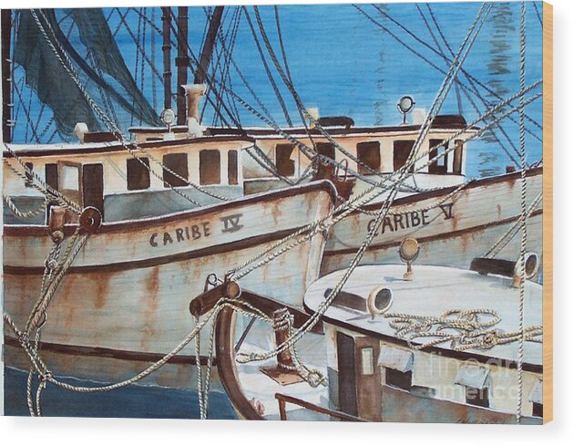 Watercolor Wood Print featuring the painting Dockside  SOLD PRINTS AVAILABLE by Sandy Brindle