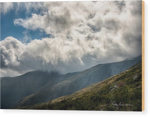 Auto Road Wood Print featuring the photograph Clouds over Mount Washington 7592 by Dan Beauvais