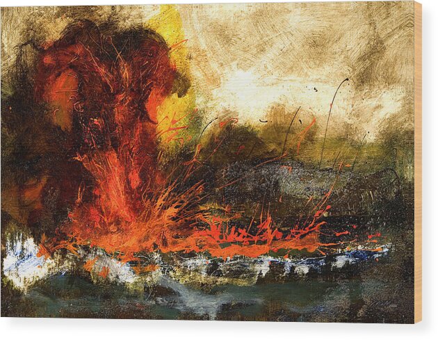 Explosion Wood Print featuring the painting Fragile Status Quo by Michaelalonzo Kominsky