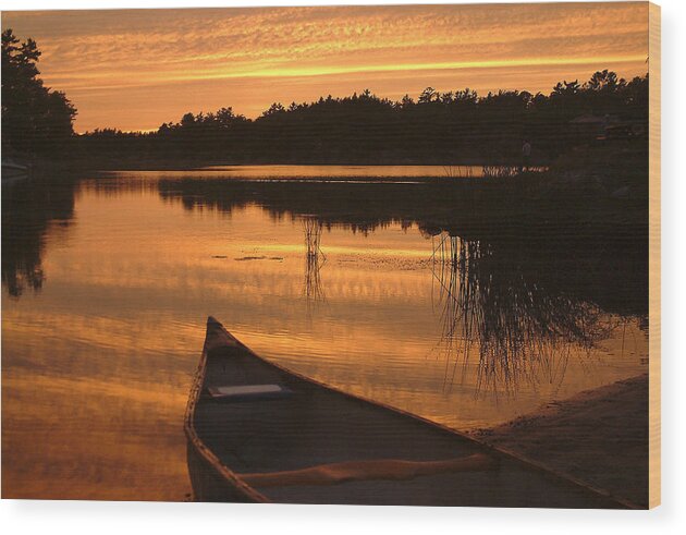 Canoe Wood Print featuring the photograph Waiting for Me by Linda McRae