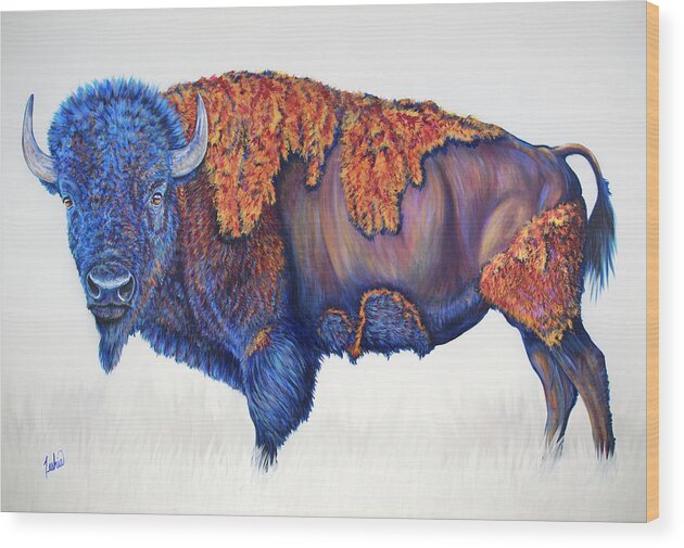 Bison Wood Print featuring the painting Brutus by Teshia Art