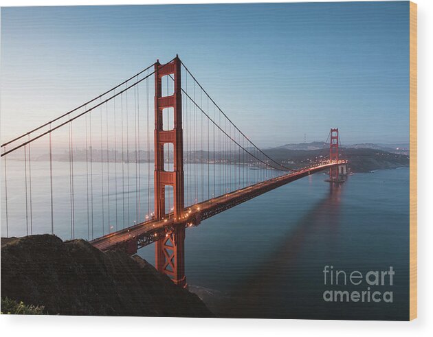 Golden Gate Wood Print featuring the photograph Golden gate at sunrise, San Francisco by Matteo Colombo