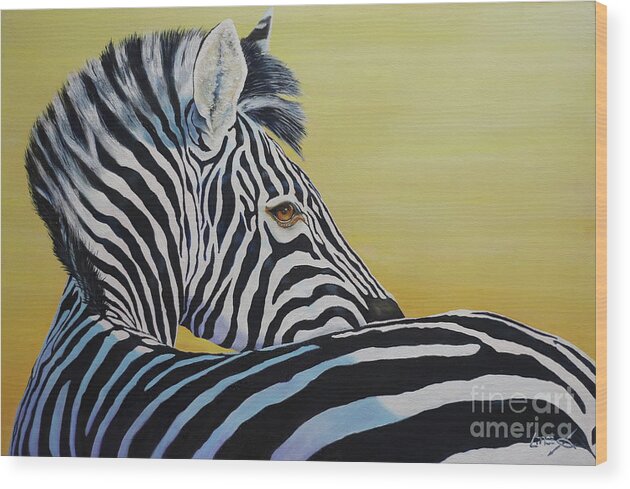 Zebra Wood Print featuring the painting I Caught You Looking at Me by Lance Crumley