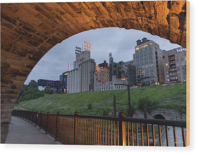 Night Photography Wood Print featuring the photograph Mill City Ruins Skyline II Signed by Karen Kelm