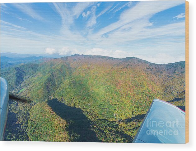 Mount Mitchell State Park Wood Print featuring the photograph Mount Mitchell State Park Peak Autumn Colors Aerial View #3 by David Oppenheimer