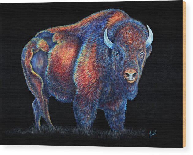 Bison Wood Print featuring the painting Tatonka Twilight by Teshia Art