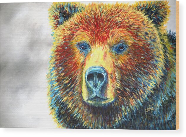 Grizzly Wood Print featuring the painting Bear Thoughts by Teshia Art