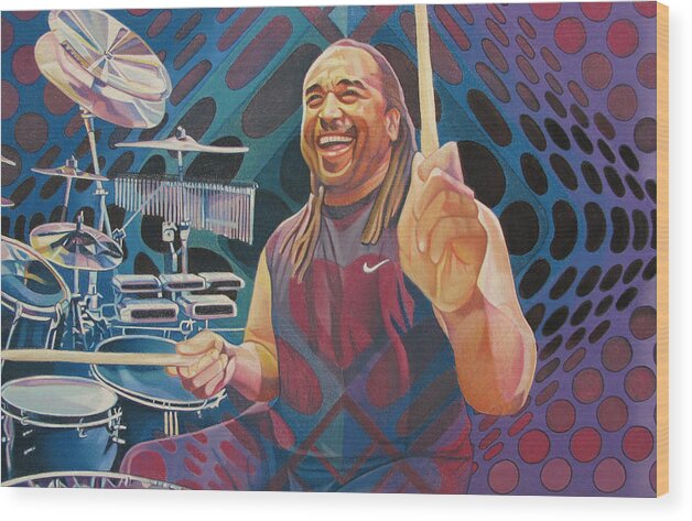 Carter Beauford Wood Print featuring the drawing Carter Beauford-Op Series by Joshua Morton
