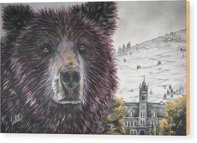 Grizzly Bear Wood Print featuring the painting Glorious Griz by Teshia Art