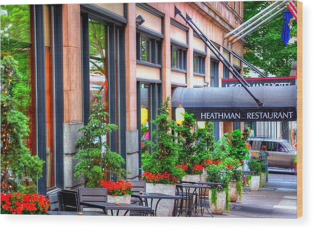 Downtown Wood Print featuring the photograph Heathman Restaurant 17368 by Jerry Sodorff