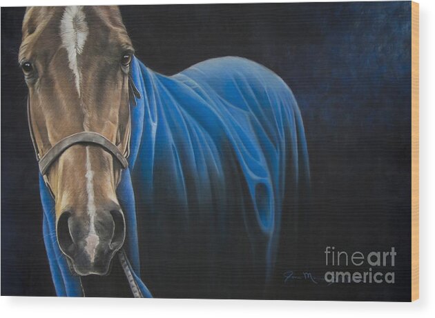Horse Wood Print featuring the pastel Zippy Blue Blanket by Joni Beinborn