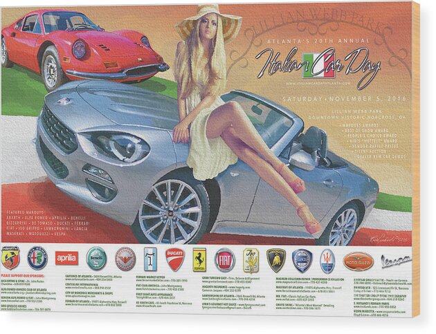 Car Poster Fiat 124 Automobiles Atlanta Wood Print featuring the digital art 2016 Atlanta Italian Car Day Poster by Rick Andreoli