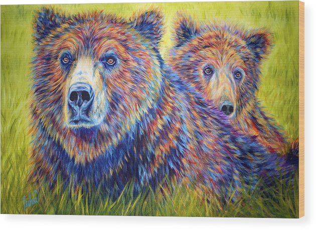 Grizzly Wood Print featuring the painting Just the Two of Us by Teshia Art